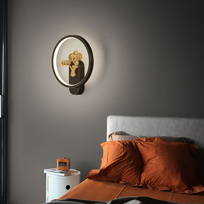 Asian Style Ring-Shaped Copper Wall Lamp