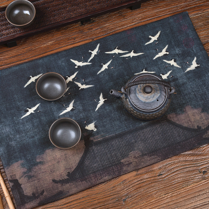 Japanese Style Crane Pattern Tea Mat