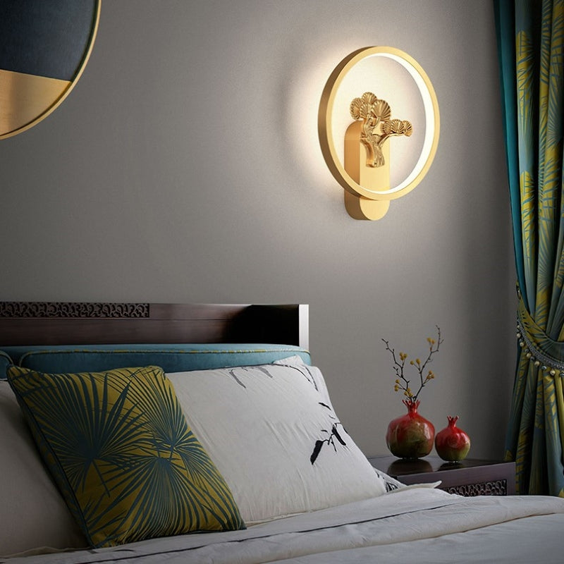 Asian Style Ring-Shaped Copper Wall Lamp