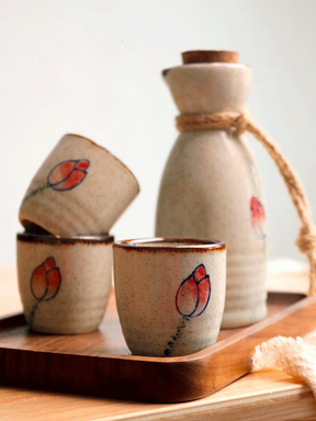 Japanese Handblown Renkon Sake Set