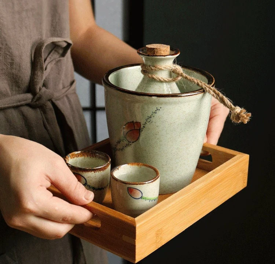 Japanese Handblown Renkon Sake Set