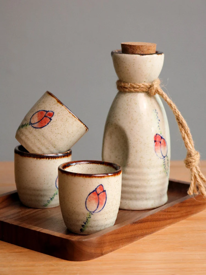 Japanese Handblown Renkon Sake Set