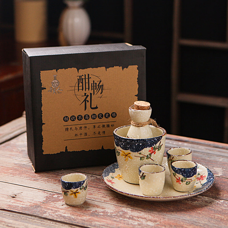 Japanese Snowflakes Ceramic Sake Set