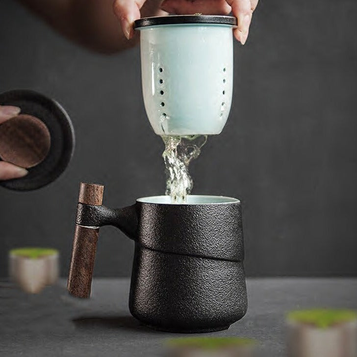 Hogen Ceramic Wooden Handle Mug